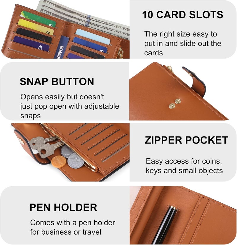 yiijay Wallet Women RFID Blocking Multi Cards Wallet Credit Card Holder for Women Large Capacity Lady Leather Trifold Travel Wallet with Pen Holder - Image 3